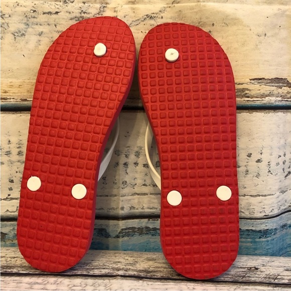 ❄️(5/$30) Andrea Sandals Flip Flops Beach Polka Dot Red White Size 9 - Picture 4 of 7